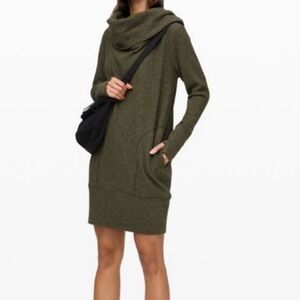 NWOT Lululemon Along The Way Heathered Dark Olive Cowl Sweat Dress M